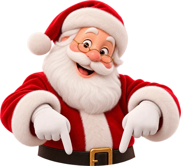 Papai Noel apontando para o regulamento